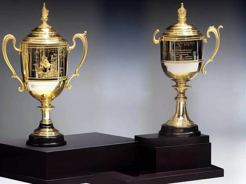 The Davis Cup trophy with a black and white design of tennis players.