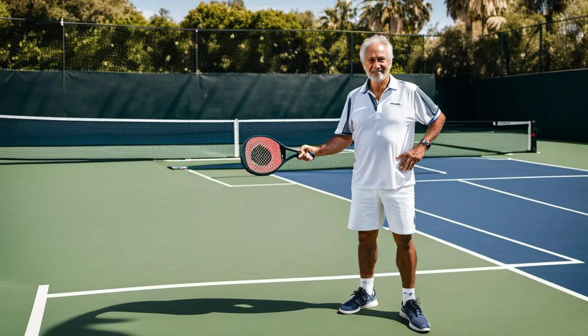 Image of Enrique Corcuera, the inventor of Padel, standing on a Padel court with a paddle in his hand
