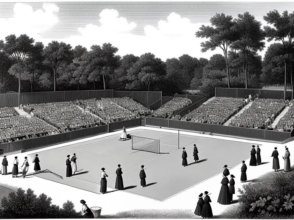 Illustration of historical early women's tennis event at the international championships