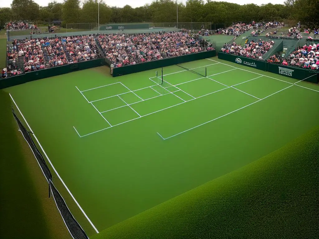 An image showing the evolution of tennis court surfaces, from grass to clay to hard courts.