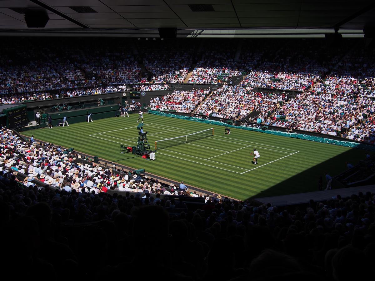 A photo of Bjorn Borg and John McEnroe during their legendary 1980 Wimbledon final tennis match.