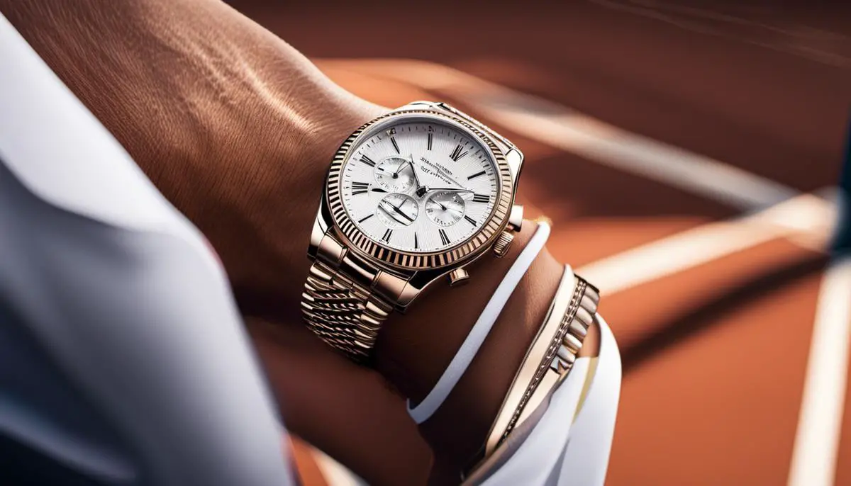 Image depicting a tennis player wearing a luxury watch on the court.