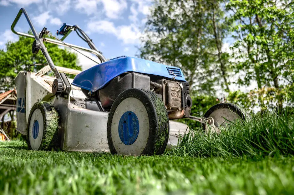 An image of a lawn mower on a grass court next to a tennis ball