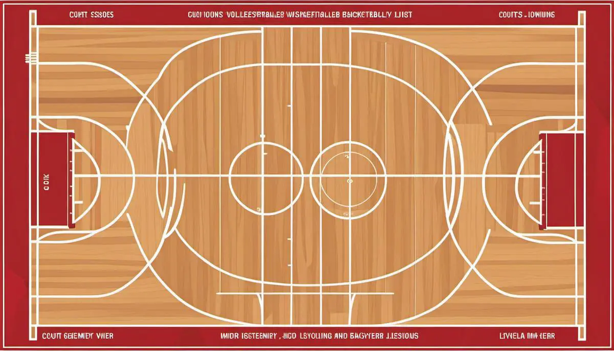 Illustration of court geometry showing different zones and lines on a basketball court, tennis court, and volleyball court for better understanding of the concepts discussed in the text.