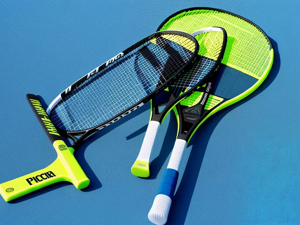 Illustration of a Padel racquet and a Pickleball paddle side by side.