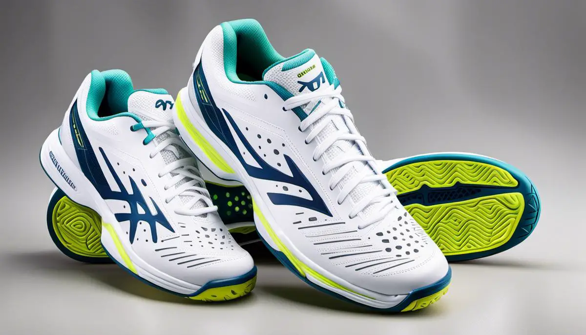 A pair of pickleball shoes with excellent grip and support, designed for swift movement on the court.