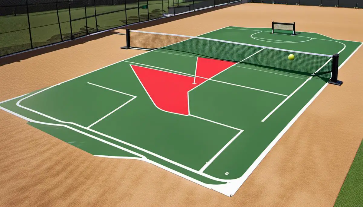 A visual representation of a pickleball court with labeled dimensions