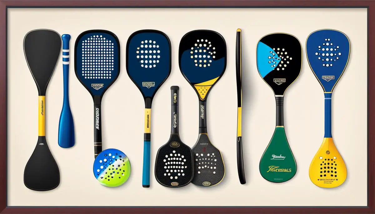 Illustration of various pickleball paddles through history, showcasing the evolution of the game.