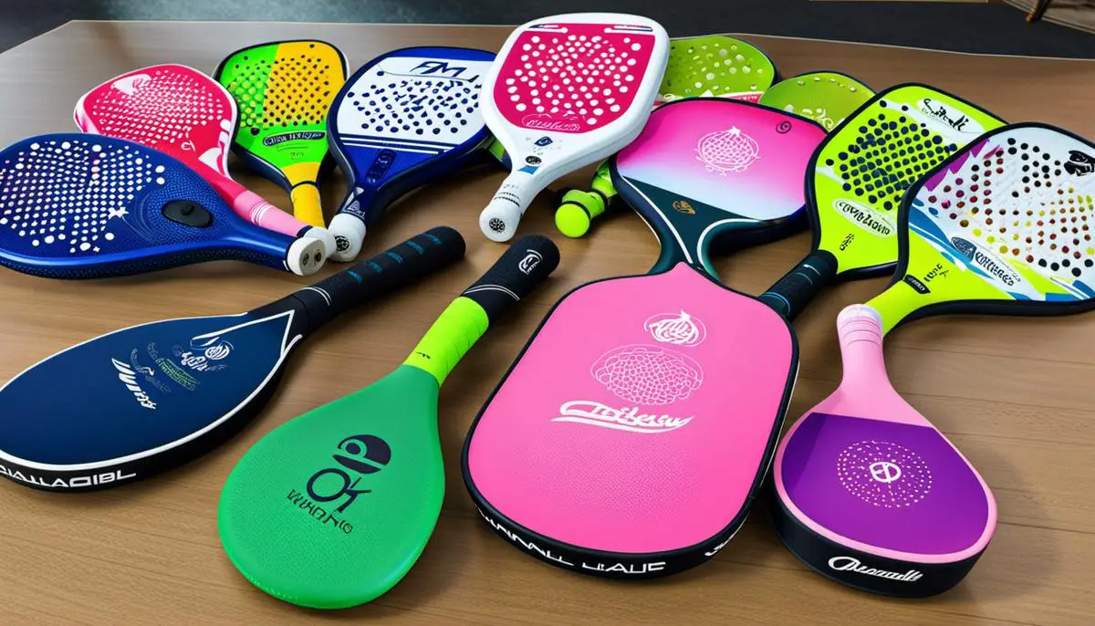 Image of various pickleball paddles showcasing different brands and designs