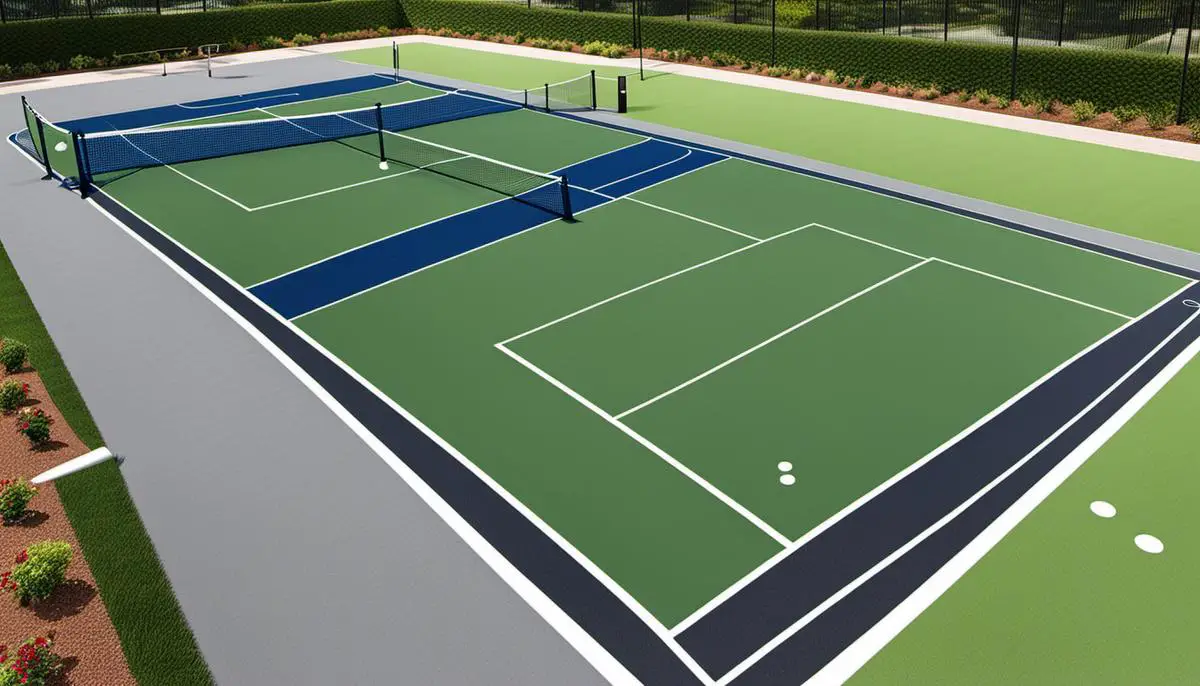 A depiction of different pickleball court surfaces with grass, asphalt, and concrete options.