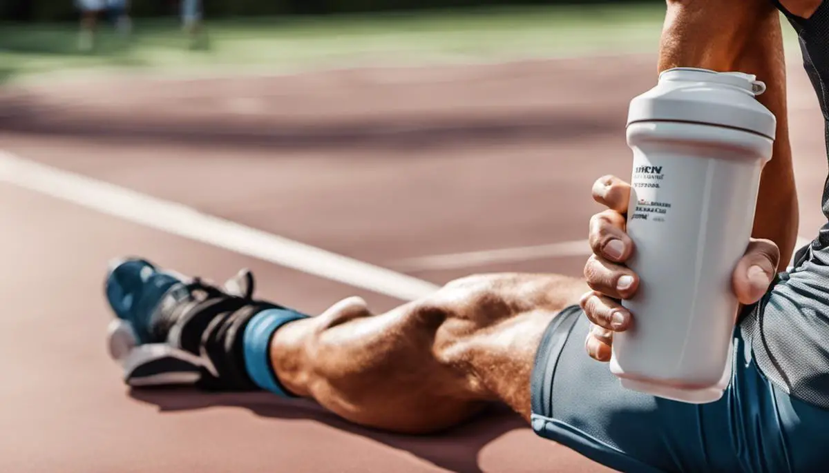 An image of a tennis player holding a protein shake bottle