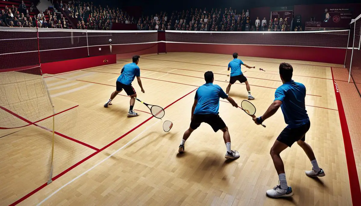 An image of players playing squash on a court.