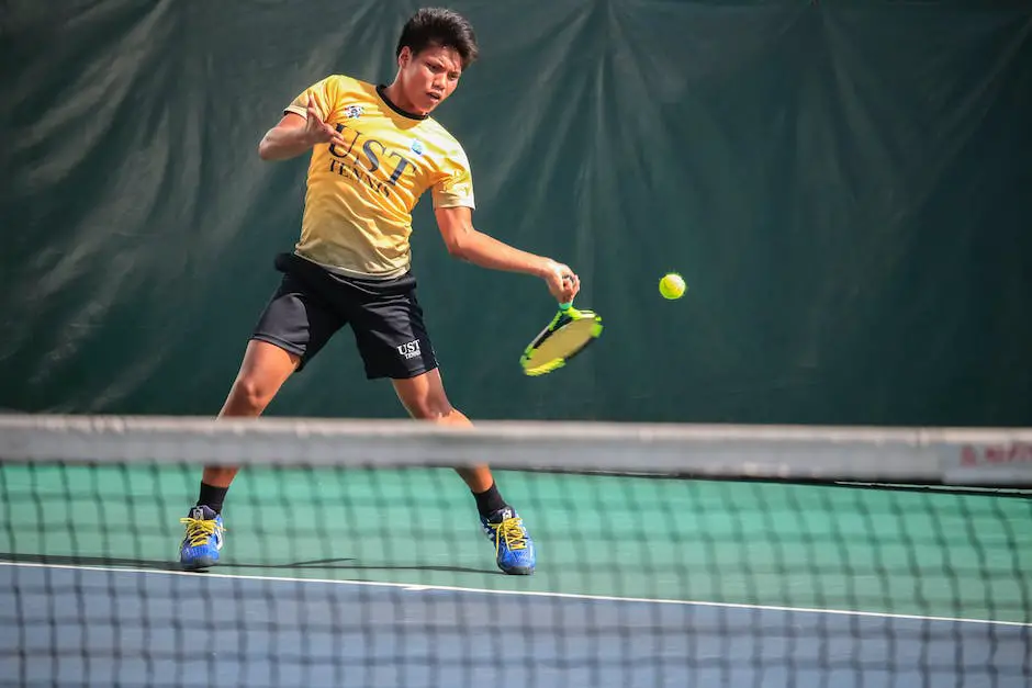 A close-up photo of a tennis player hitting a powerful shot with a modern carbon fiber racket.