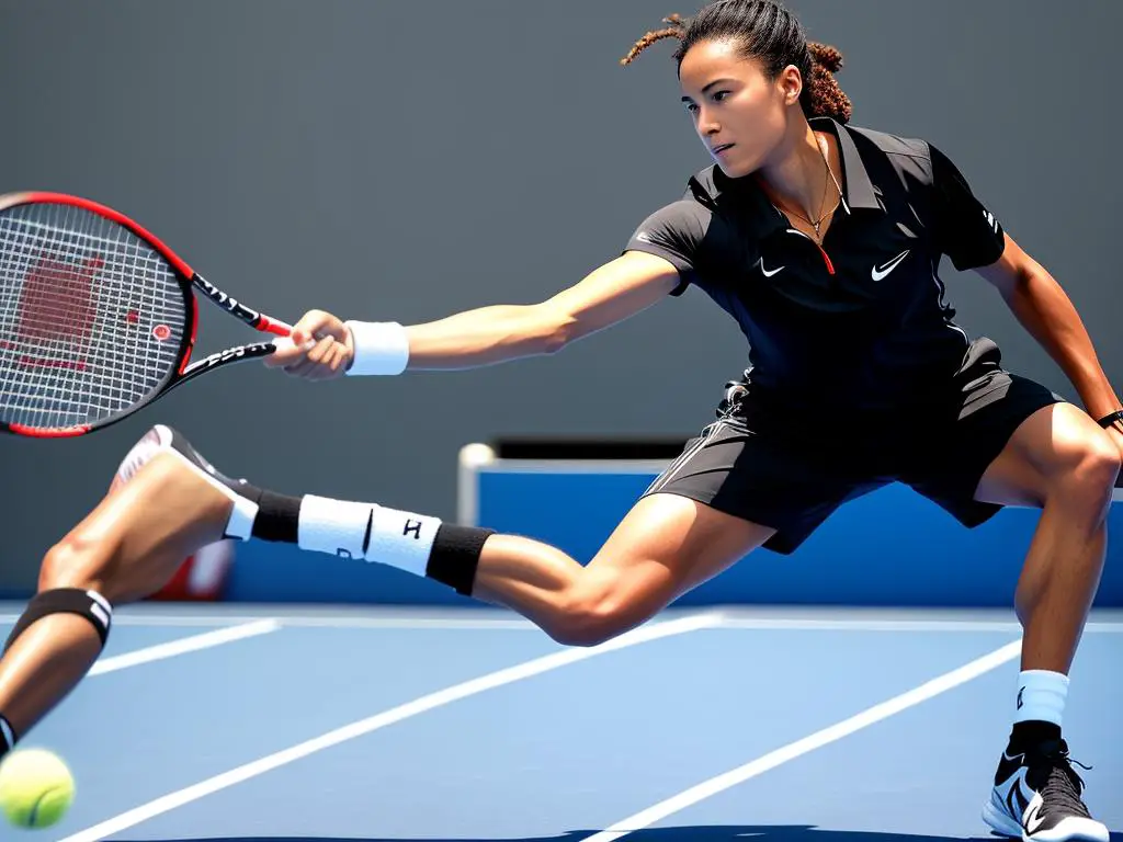 An image demonstrating the semi-western forehand grip in tennis, showcasing proper finger placement and grip on the racket.