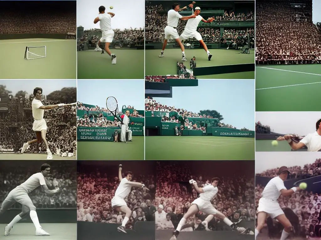 A collage of images from famous tennis matches throughout history.