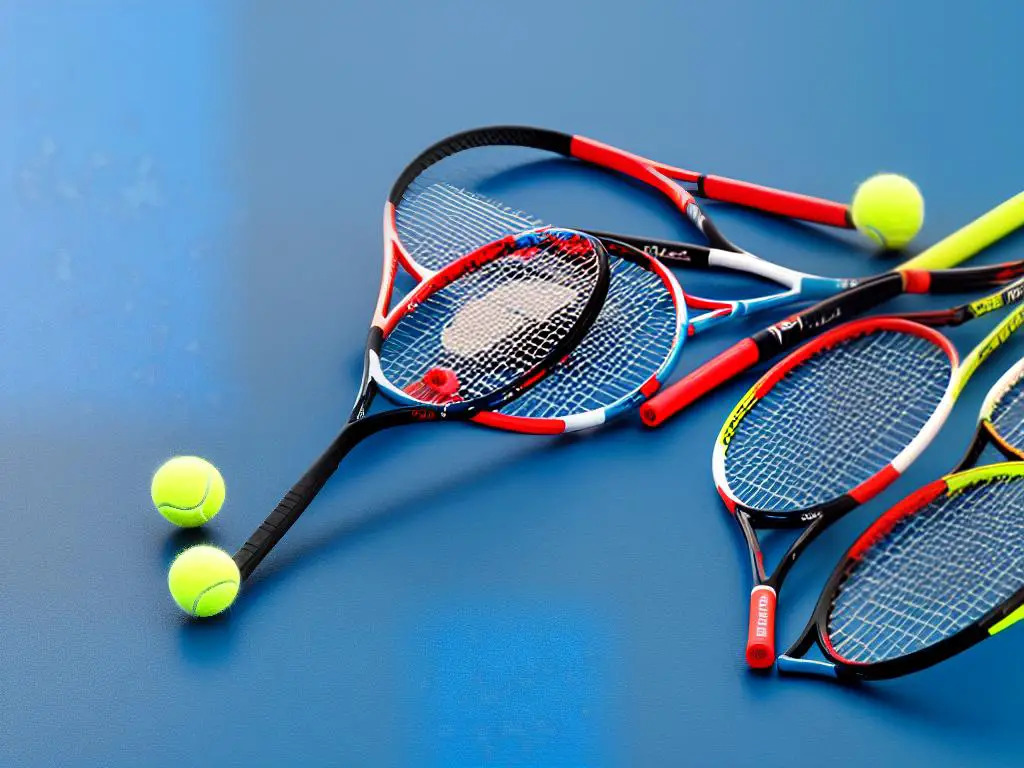 A diagram that shows the different parts of a tennis racket, including the handle, grip, head, and strings.