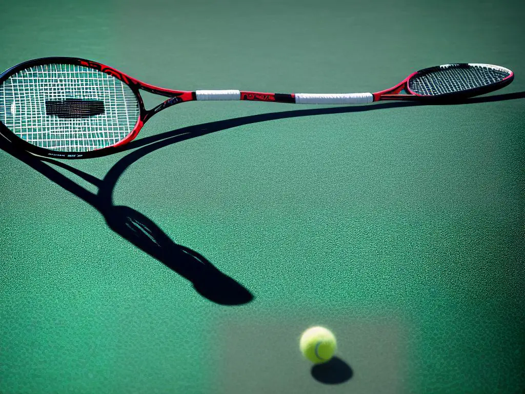 A tennis racket lying on a tennis court, representing the topic of this article on affordable tennis rackets for beginners.