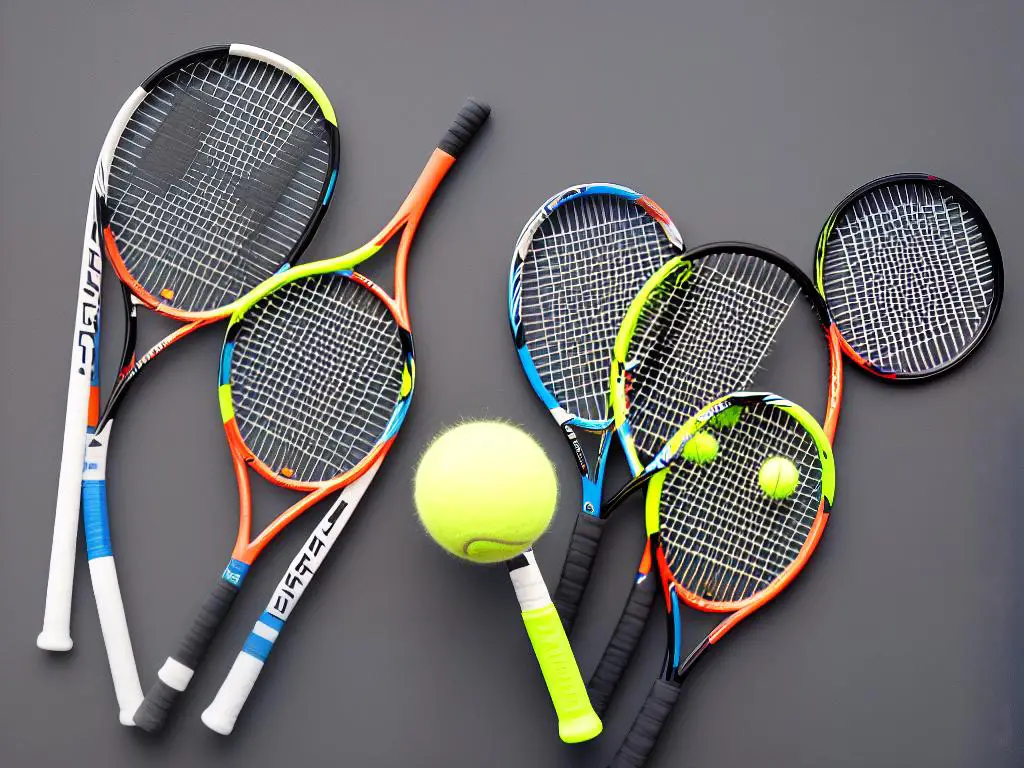 Illustration of three different tennis rackets with labeled parts to go with the guide on types of tennis rackets for beginners