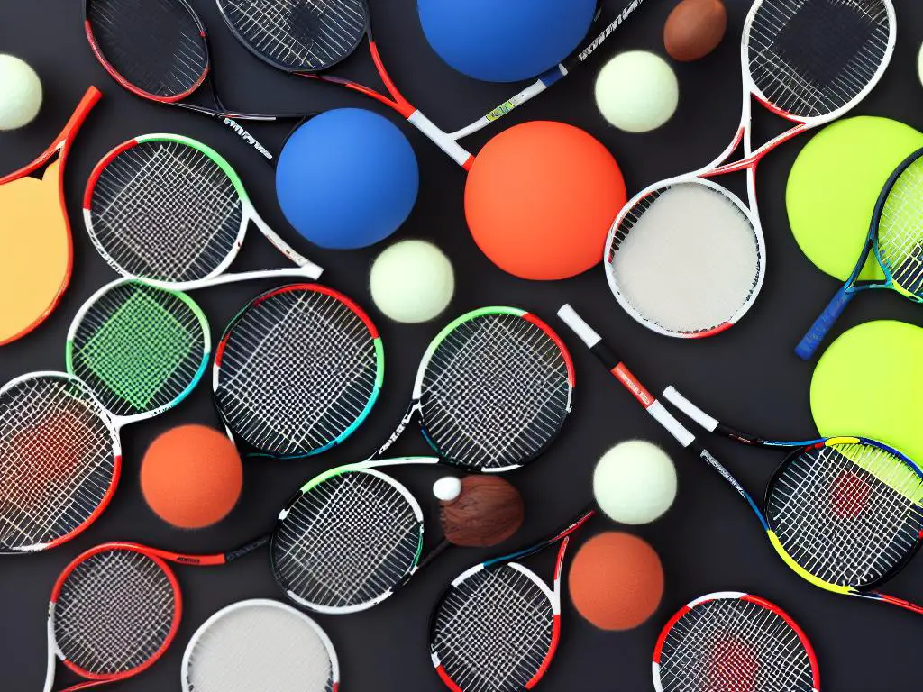 A collection of tennis rackets with different designs and colors.