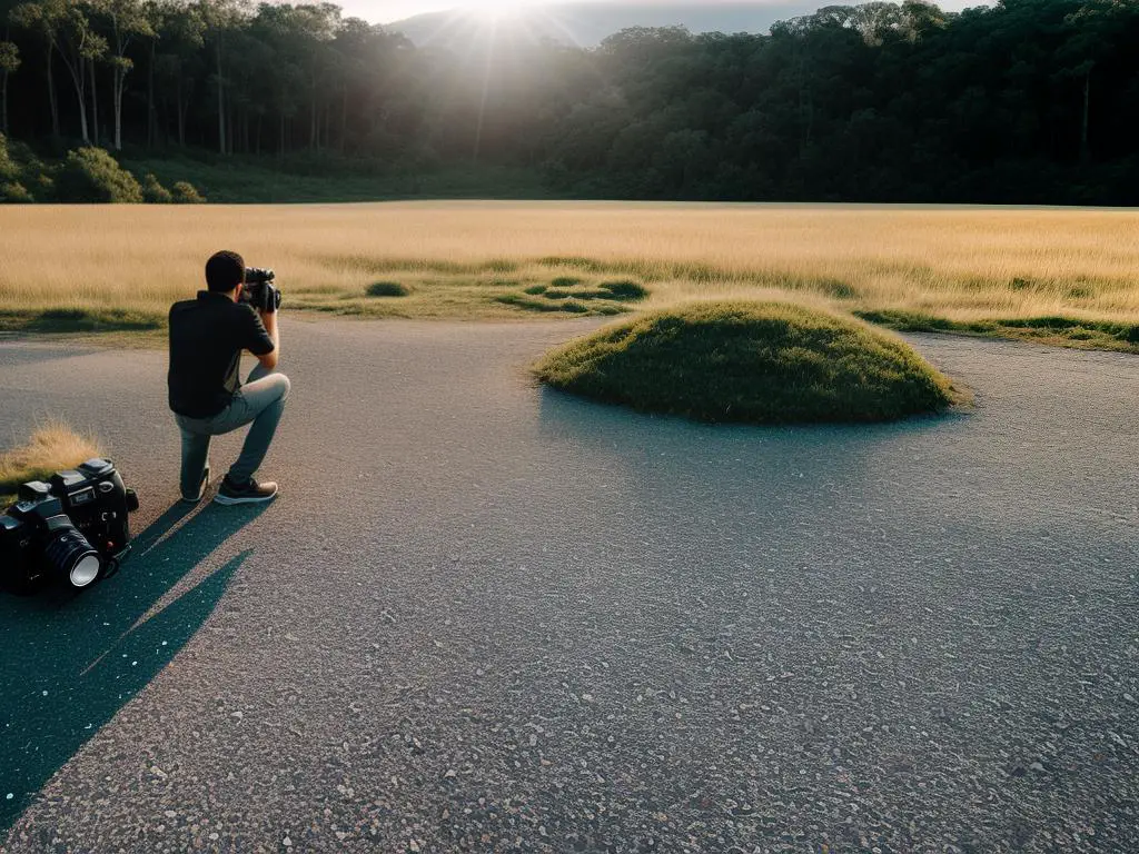 An image of a photographer using the rule of thirds technique to capture a landscape